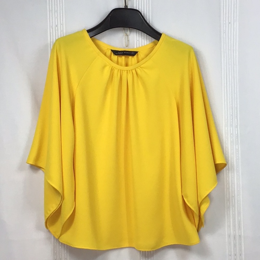 🌻 Zara ‘Woman’ Crepe Kimono Wing Sleeve Blouse Sz.XS - Picture 7 of 7